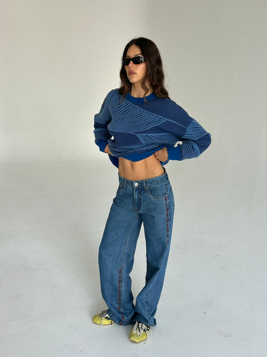 Women’s blue merino wool jacquard knit sweater – MIANO Snowy Sweater